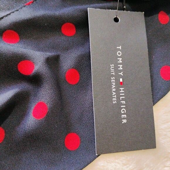 Tommy Hilfiger Navy Red Polka Dot Tie Neck Sleeveless Blouse XS Scarf NWT $69 - Picture 4 of 16